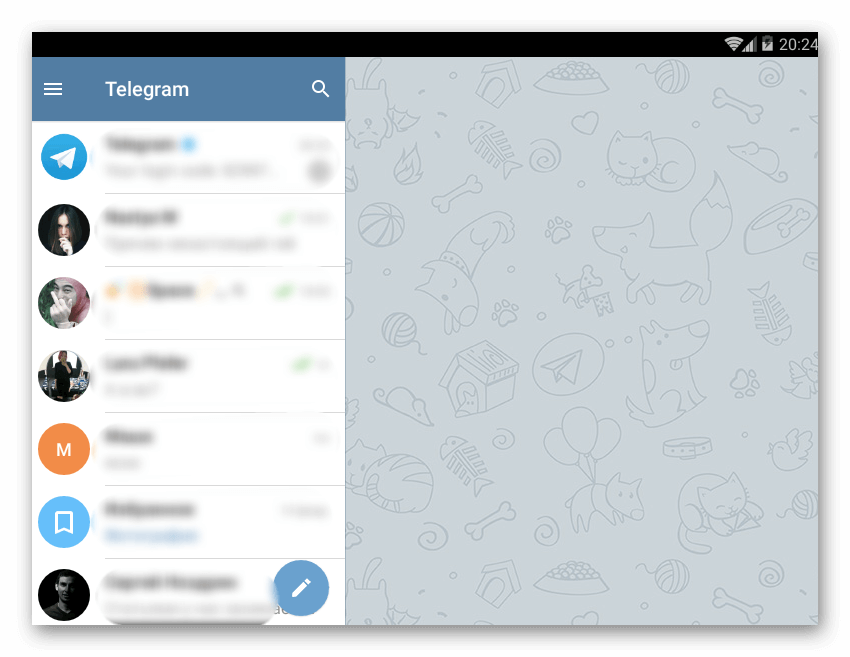 Вид Telegram на планшете Android